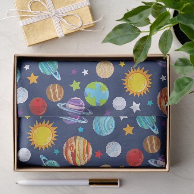 Space Pattern, Planets, Stars, Cosmos, Galaxy Tissue Paper (Gift)