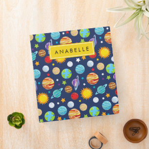 Space Pattern, Planets, Stars, Cosmos, Your Name Binder