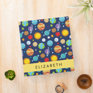 Space Pattern, Planets, Stars, Cosmos, Your Name Binder