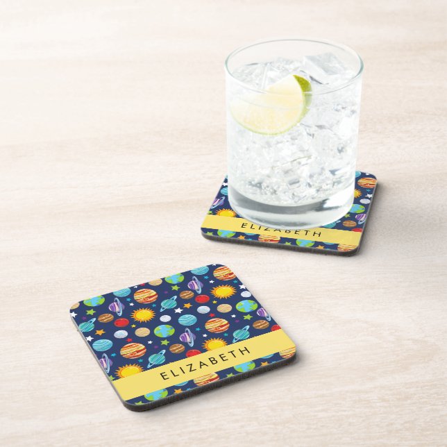 Space Pattern, Planets, Stars, Cosmos, Your Name Coaster (Right Side)