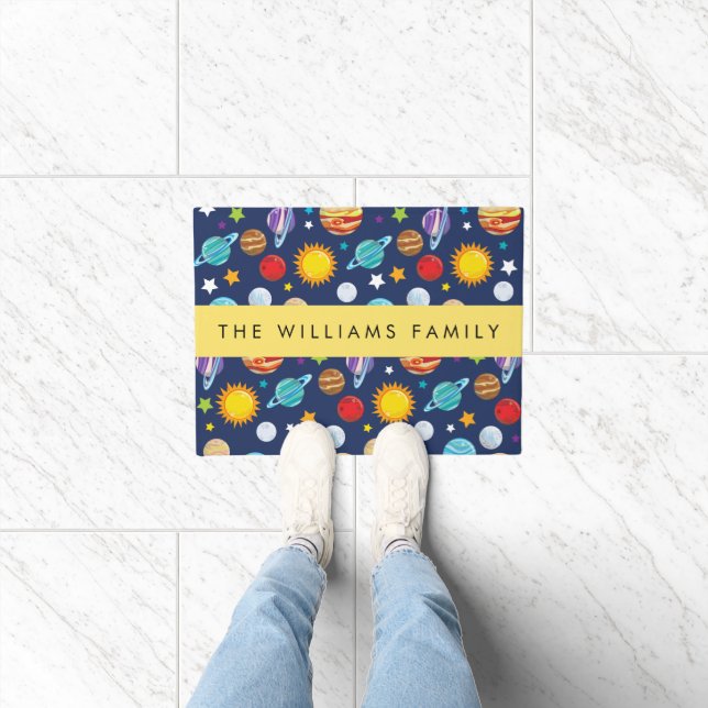 Space Pattern, Planets, Stars, Cosmos, Your Name Doormat (Indoor)