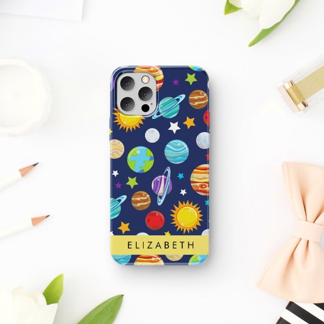 Space Pattern, Planets, Stars, Cosmos, Your Name iPhone 16 Case (Creator Uploaded)