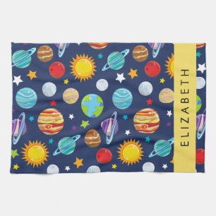Space Pattern, Planets, Stars, Cosmos, Your Name Kitchen Towel