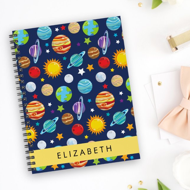 Space Pattern, Planets, Stars, Cosmos, Your Name Notebook (Creator Uploaded)