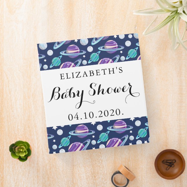 Space Pattern, Planets, Stars, Galaxy, Baby Shower Binder (In Situ)
