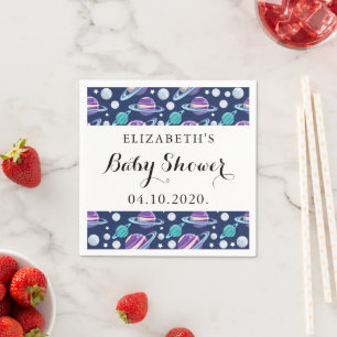 Space Pattern, Planets, Stars, Galaxy, Baby Shower Napkin