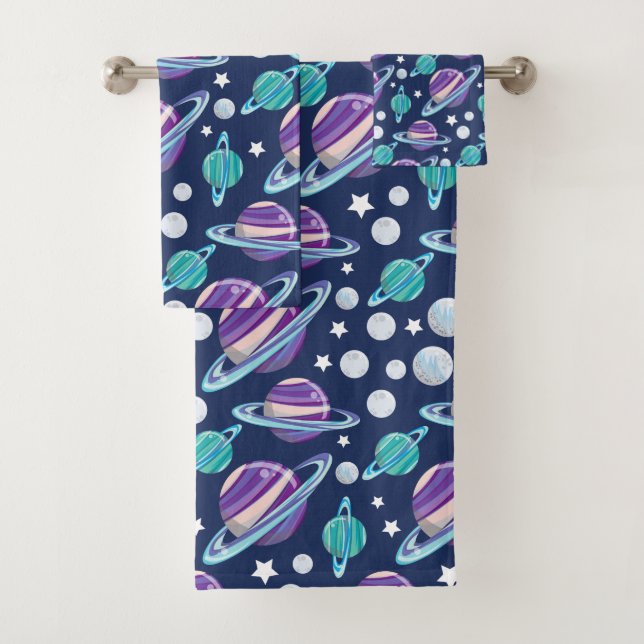 Space Pattern, Planets, Stars, Galaxy, Cosmos Bath Towel Set (Insitu)