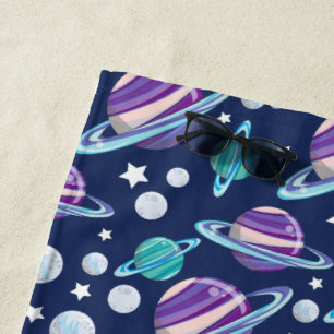 Space Pattern, Planets, Stars, Galaxy, Cosmos Beach Towel