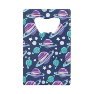 Space Pattern, Planets, Stars, Galaxy, Cosmos Credit Card Bottle Opener
