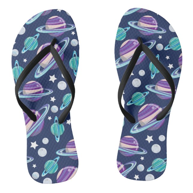 Space Pattern, Planets, Stars, Galaxy, Cosmos Flip Flops (Footbed)