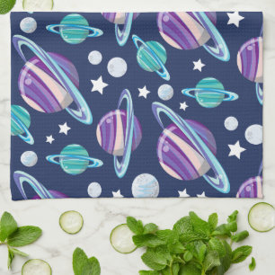 Space Pattern, Planets, Stars, Galaxy, Cosmos Kitchen Towel
