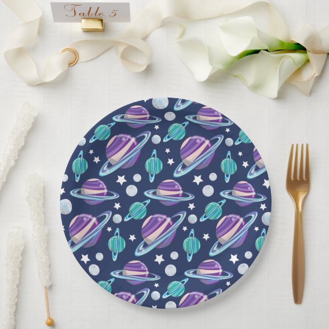 Space Pattern, Planets, Stars, Galaxy, Cosmos Paper Plate (Wedding)