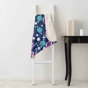 Space Pattern, Planets, Stars, Galaxy, Cosmos Sherpa Blanket
