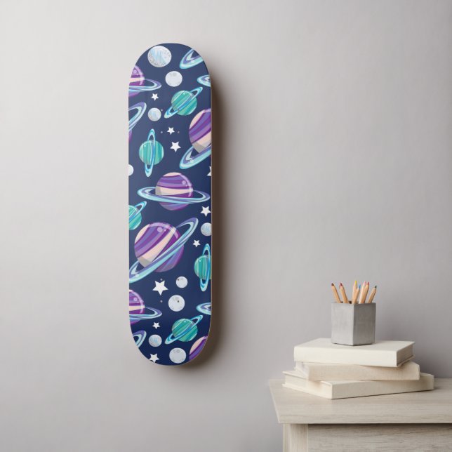 Space Pattern, Planets, Stars, Galaxy, Cosmos Skateboard (Wall Art)
