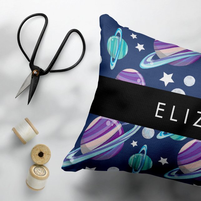 Space Pattern, Planets, Stars, Galaxy, Your Name Accent Pillow (Creator Uploaded)
