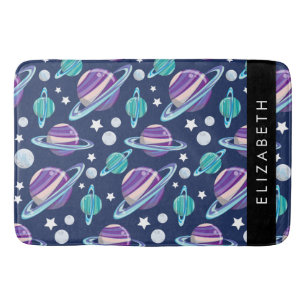 Space Pattern, Planets, Stars, Galaxy, Your Name Bath Mat