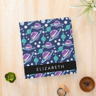 Space Pattern, Planets, Stars, Galaxy, Your Name Binder