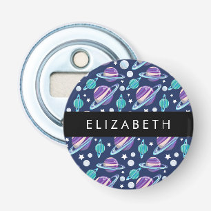 Space Pattern, Planets, Stars, Galaxy, Your Name Bottle Opener