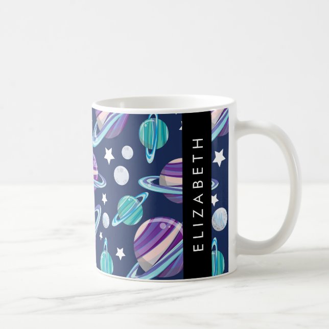 Space Pattern, Planets, Stars, Galaxy, Your Name Coffee Mug (Right)