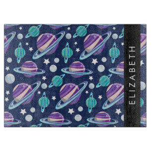 Space Pattern, Planets, Stars, Galaxy, Your Name Cutting Board