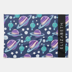Space Pattern, Planets, Stars, Galaxy, Your Name Kitchen Towel