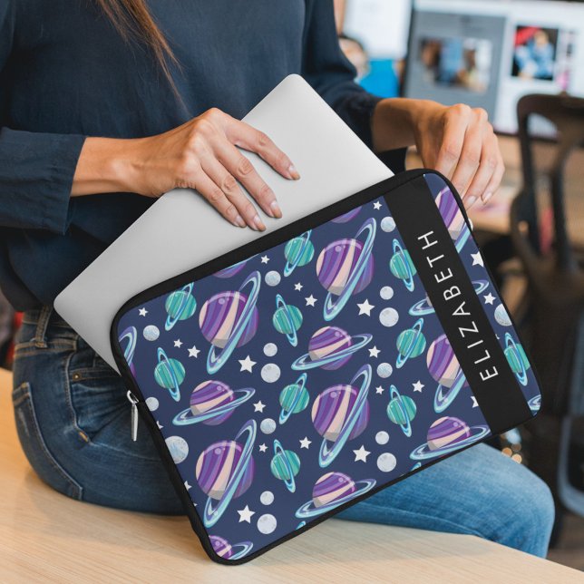 Space Pattern, Planets, Stars, Galaxy, Your Name Laptop Sleeve (Creator Uploaded)