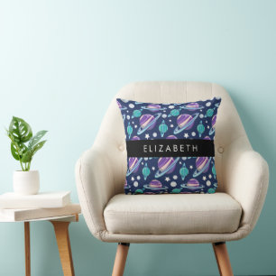 Space Pattern, Planets, Stars, Galaxy, Your Name Throw Pillow