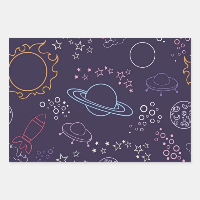 Space pattern wrapping paper sheet (Front)