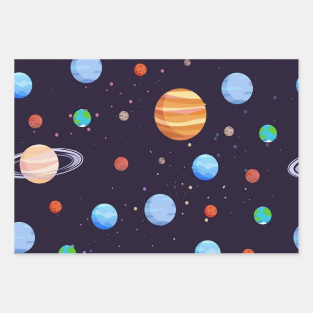 Space pattern wrapping paper sheet (Front)