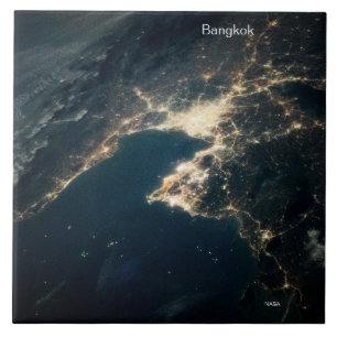 Space Photo Bangkok at Night, NASA, ISS Tile