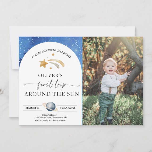 Space Photo Birthday Invitation | First Trip (Front)