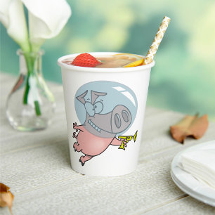 Space Pig with Ray Gun Funny Astronaut Paper Cups
