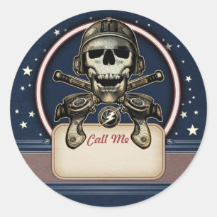 Space Pirate with Ray Guns Name Tag Stickers