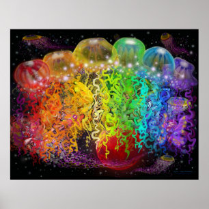 Space Pixies Rainbow Jellyfish Party Poster