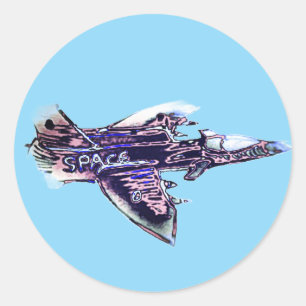 Space plane classic round sticker