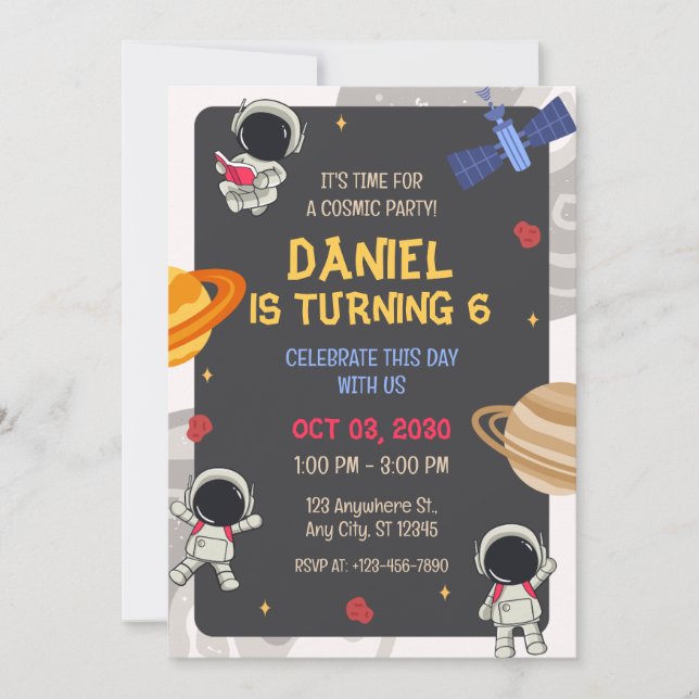 Space Planet Astronaut Birthday Party Invitation (Front)