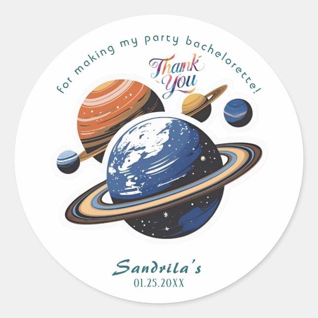 Space Planet Birthday Party Classic Round Sticker (Devant)