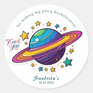 Space Planet Birthday Party Classic Round Sticker