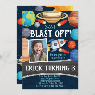 Space Planet Birthday Party Invitation