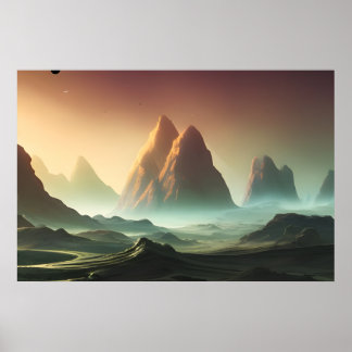 Space Planet Landscape Digital Art Poster #026
