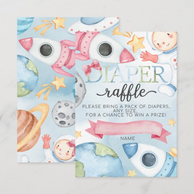 Space Planet Pink Girl Diaper Raffle Card Insert (Front/Back)