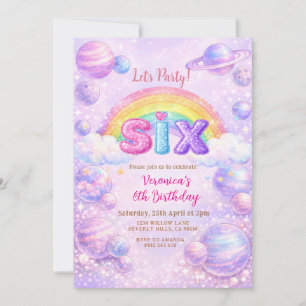 Space Planet Rainbow Birthday Party  Invitation