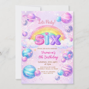 Space Planet Rainbow Birthday Party Invitation