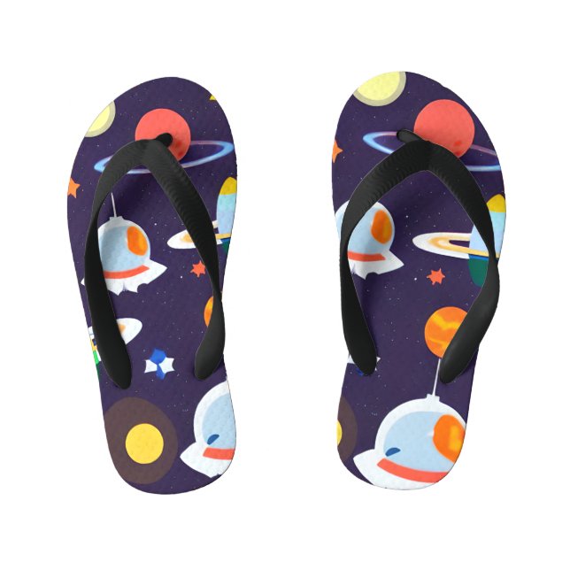 Space Planet Star Galaxy Kid's Flip Flops (Footbed)