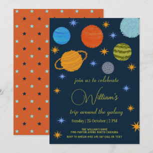 Space Planets Galaxy Stars Boy Baby Shower  Invitation