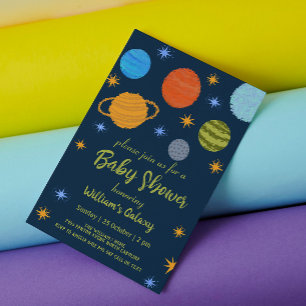 Space Planets Galaxy Stars Boy Baby Shower Invitation