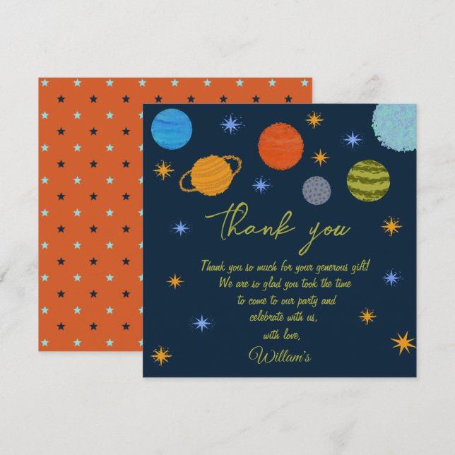 Space Planets Galaxy Stars Boy Baby Shower  Thank You Card (Front/Back)