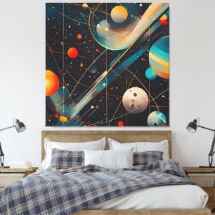 Space Planets & Orbits – Retro Futuristic Canvas Print