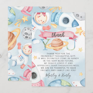 Space Planets Pink Girl Baby Shower Thank You Card