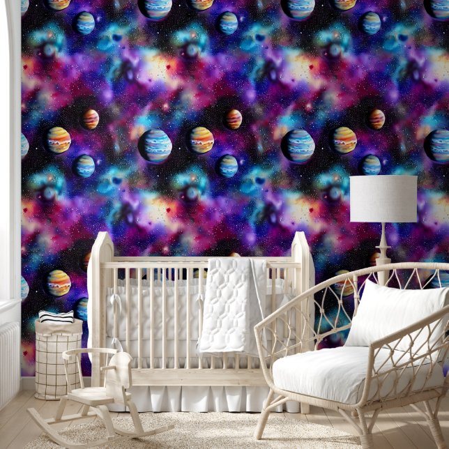 Space planets stars galaxy seamless 3D pattern Wallpaper (Kids)